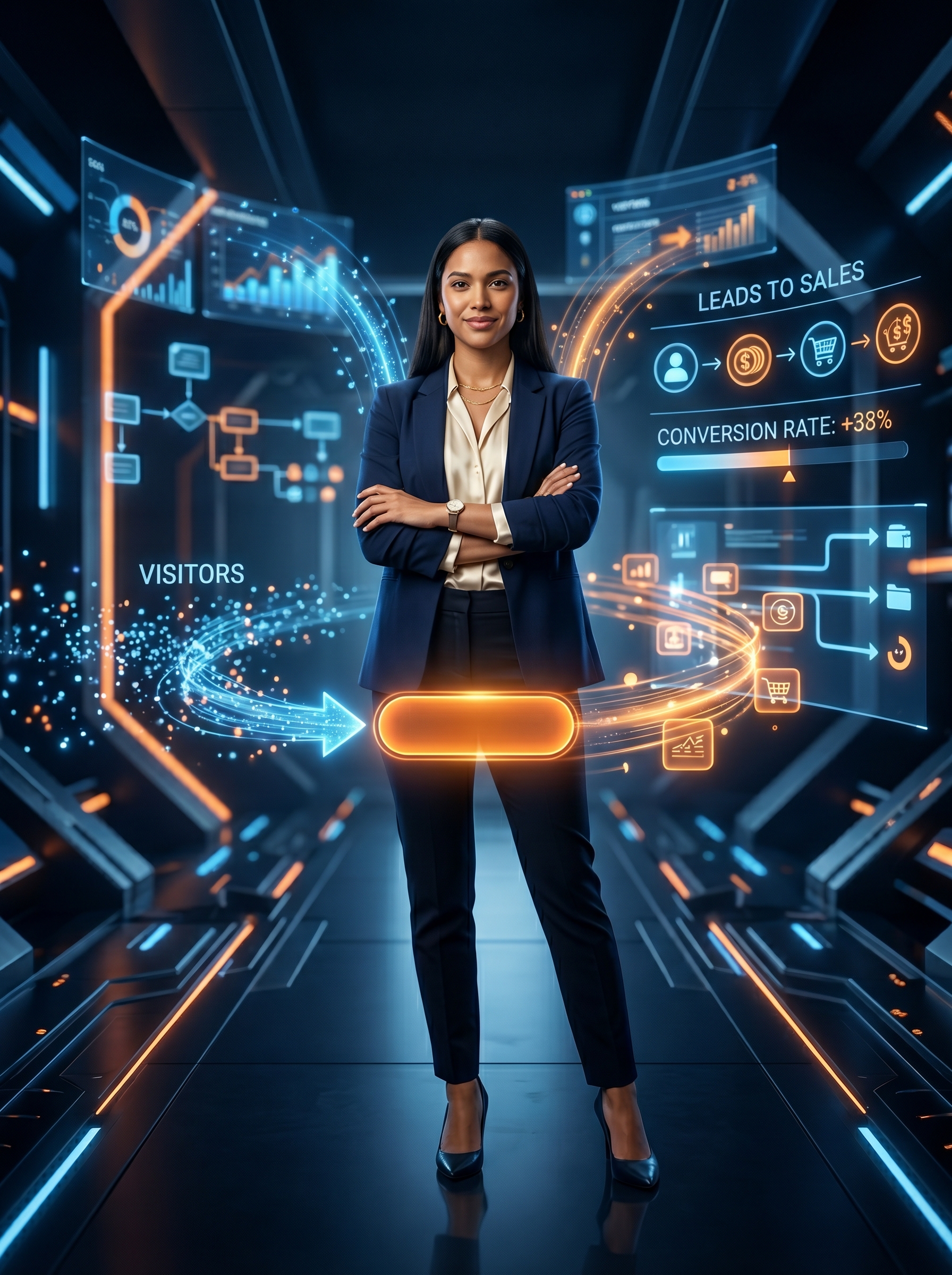 Executivo com hologramas de análise de dados